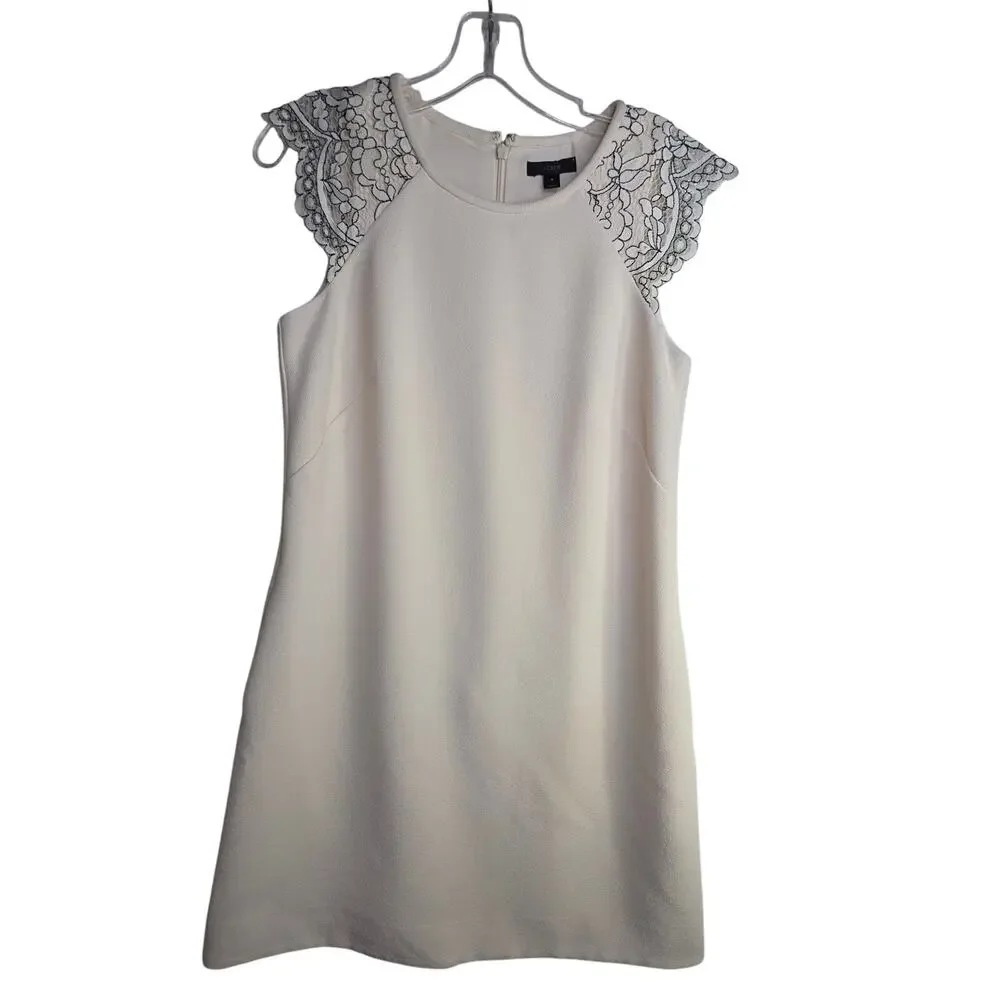 J. CREW sz4 WinterWhite w Lace Cap sleeve Dress. Classy. Weddings Events Careers